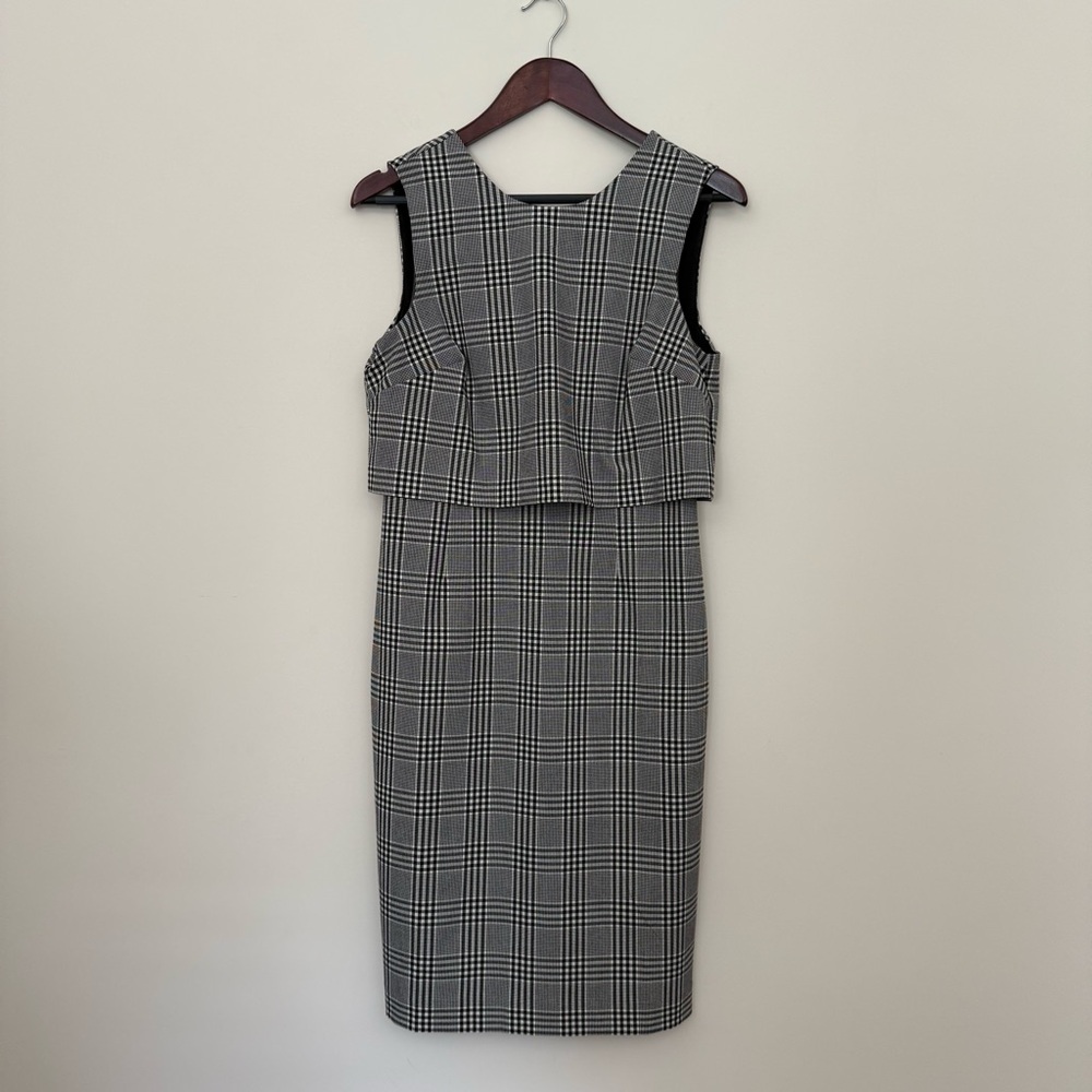 Banana Republic Black and White Plaid Dress With Back V and Ruffle Detail